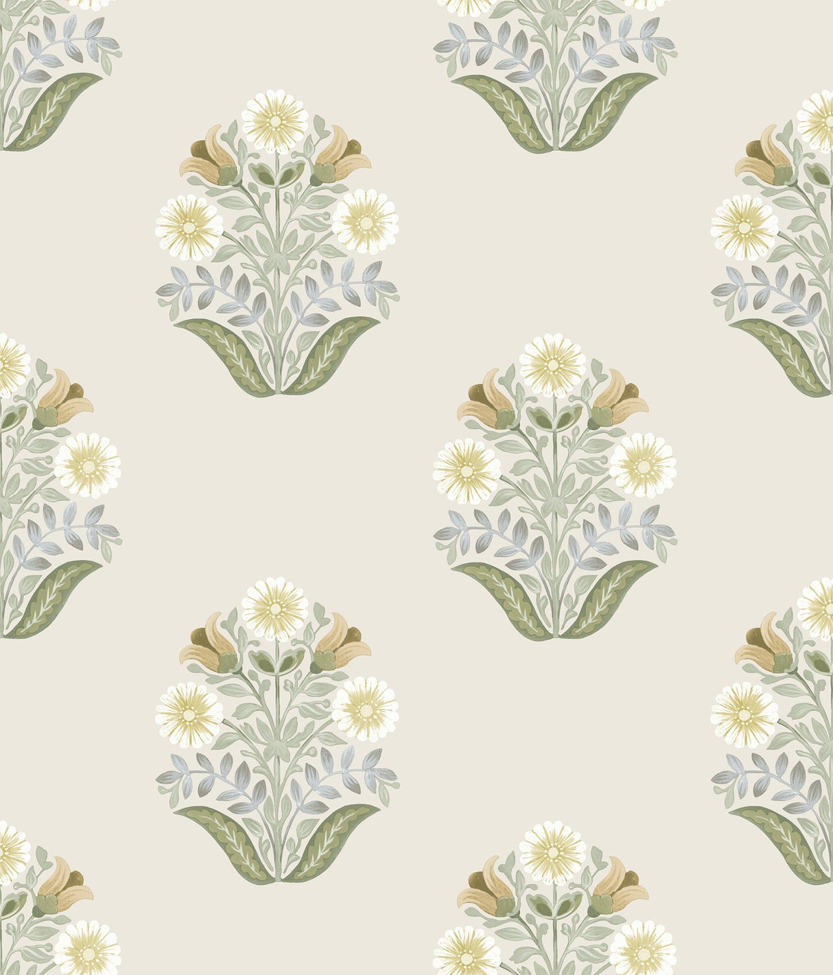 Sophie Sage Floral Medallion Peel & Stick Wallpaper with Farmhouse Floral Motif - York PSW1575RL