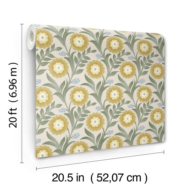 Lillian Sage Floral Vine Peel & Stick Wallpaper with Farmhouse Floral Pattern - York PSW1579RL