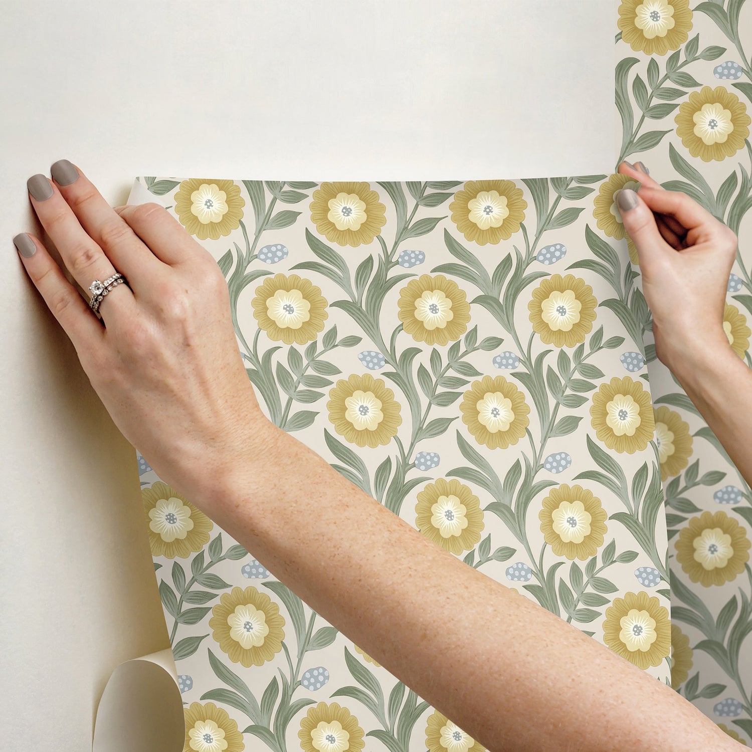 Lillian Sage Floral Vine Peel & Stick Wallpaper with Farmhouse Floral Pattern - York PSW1579RL