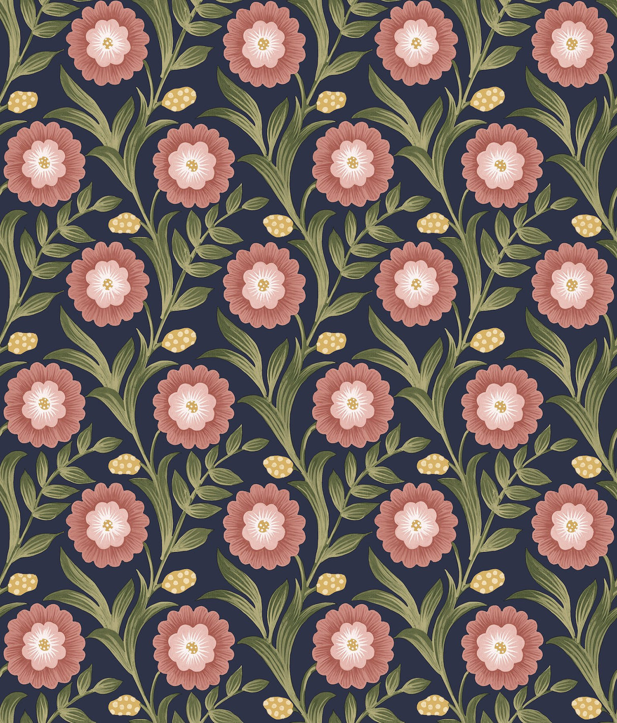 Lillian Blue Floral Vine Peel & Stick Wallpaper with Farmhouse Floral Pattern - York PSW1580RL