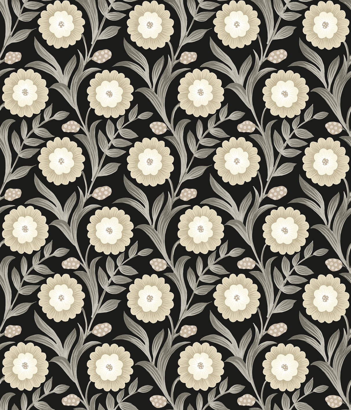 Lillian Black Floral Vine Peel & Stick Wallpaper with Farmhouse Floral Pattern - York PSW1581RL