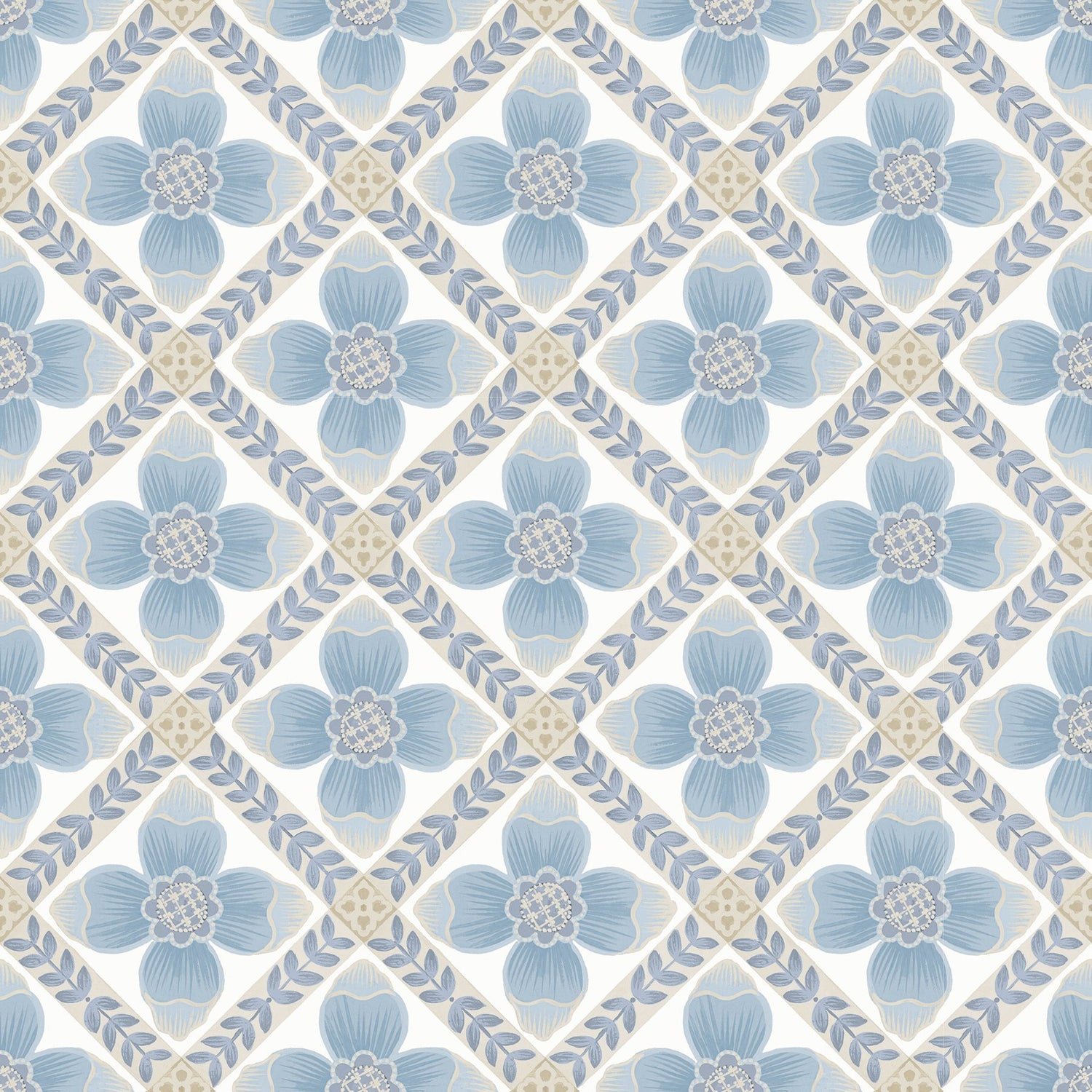 Mimi Blue Quilted Floral Peel & Stick Wallpaper with Farmhouse Style - York PSW1583RL