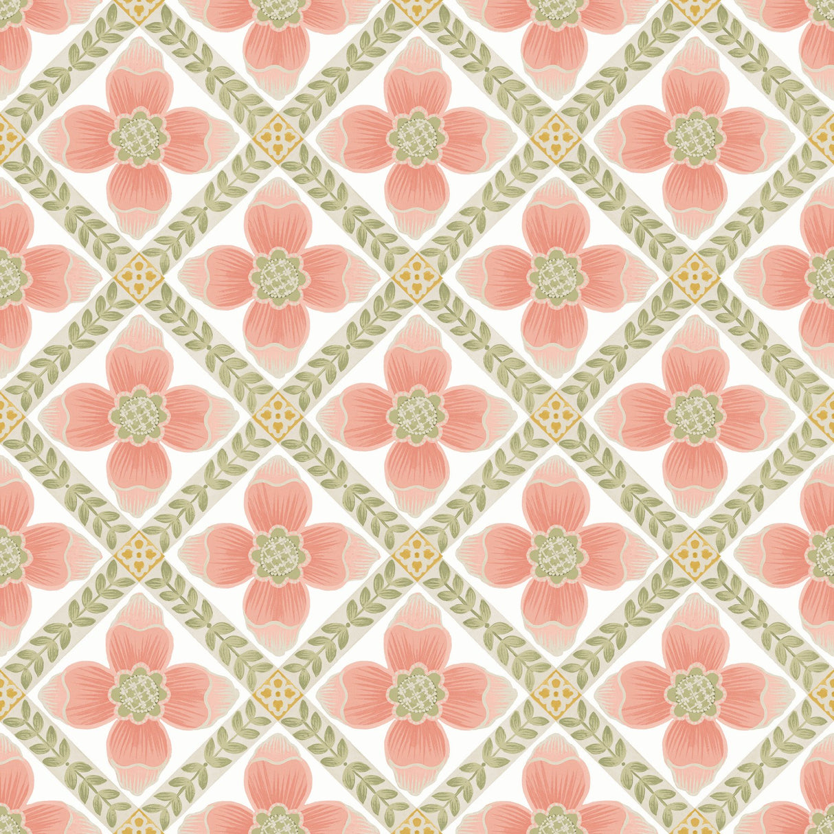 Mimi Coral Quilted Floral Peel & Stick Wallpaper with Farmhouse Floral Motif - York PSW1584RL