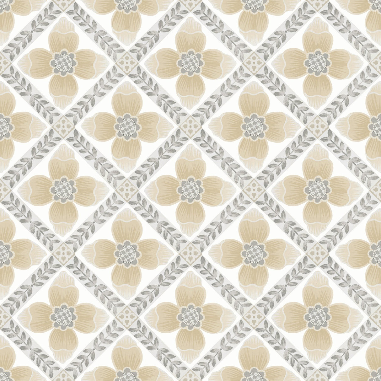 Mimi Neutral Quilted Floral Peel & Stick Wallpaper with Farmhouse Floral Motif - York PSW1586RL