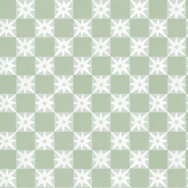 Stardust Green Checkerboard Peel & Stick Wallpaper with Bohemian Small Prints Pattern - York PSW1587RL