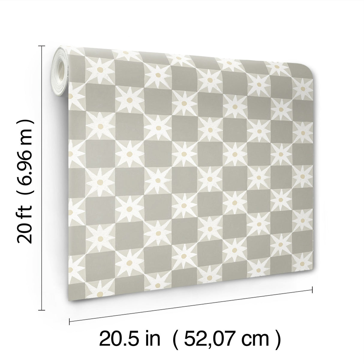 Stardust Warm Grey Checkerboard Peel & Stick Wallpaper with Hand-Painted Star Motif - York PSW1589RL