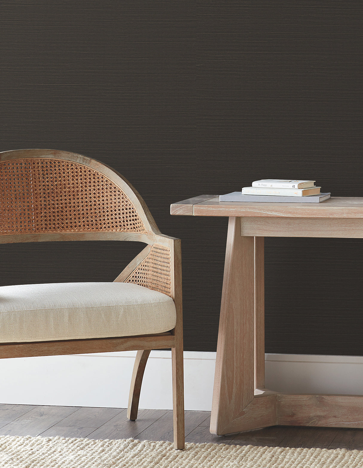 Natural Sisal Black Peel & Stick Grasscloth Wallpaper, 36-in by 18-ft, About 54 sq ft by York Wallcoverings - PSW1593RL