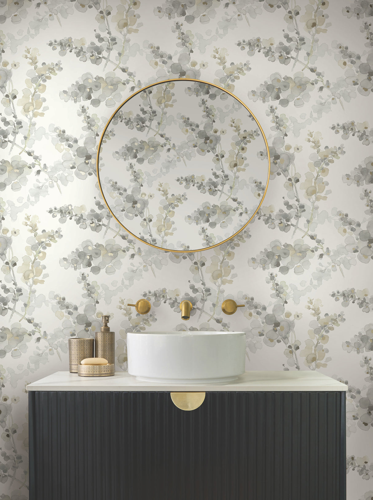 Blossom Fling Steel Peel and Stick by Candice Olson Modern Watercolor Botanical Floral Non Woven Removable Wallpaper Simply Candice - PSW1600RL