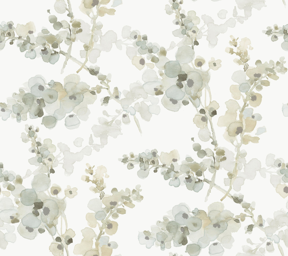 Blossom Fling Mineral Green Peel and Stick Wallpaper by Candice Olson PSW1601RL - Watercolor Botanical Floral in Greens, Teal and Grey