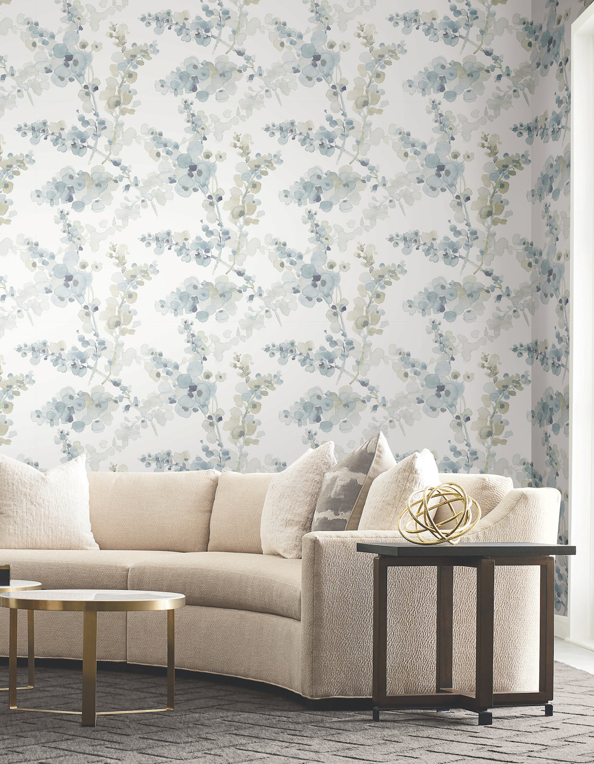 Blossom Fling Blue Candice Olson Modern Watercolor Botanical Floral Non Woven Peel and Stick Wallpaper Simply Candice Collection PSW1602RL