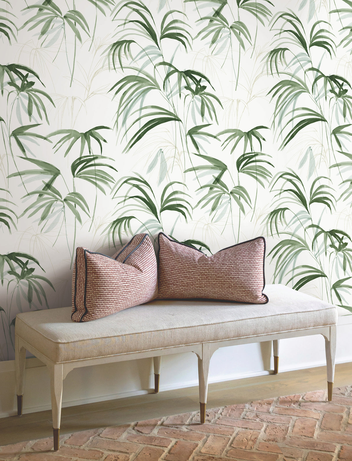 Inky Palms Green by Candice Olson Calligraphy-Inspired Tropical Botanical Palm Leaf Non Woven Peel and Stick Wallpaper Roll - PSW1609RL