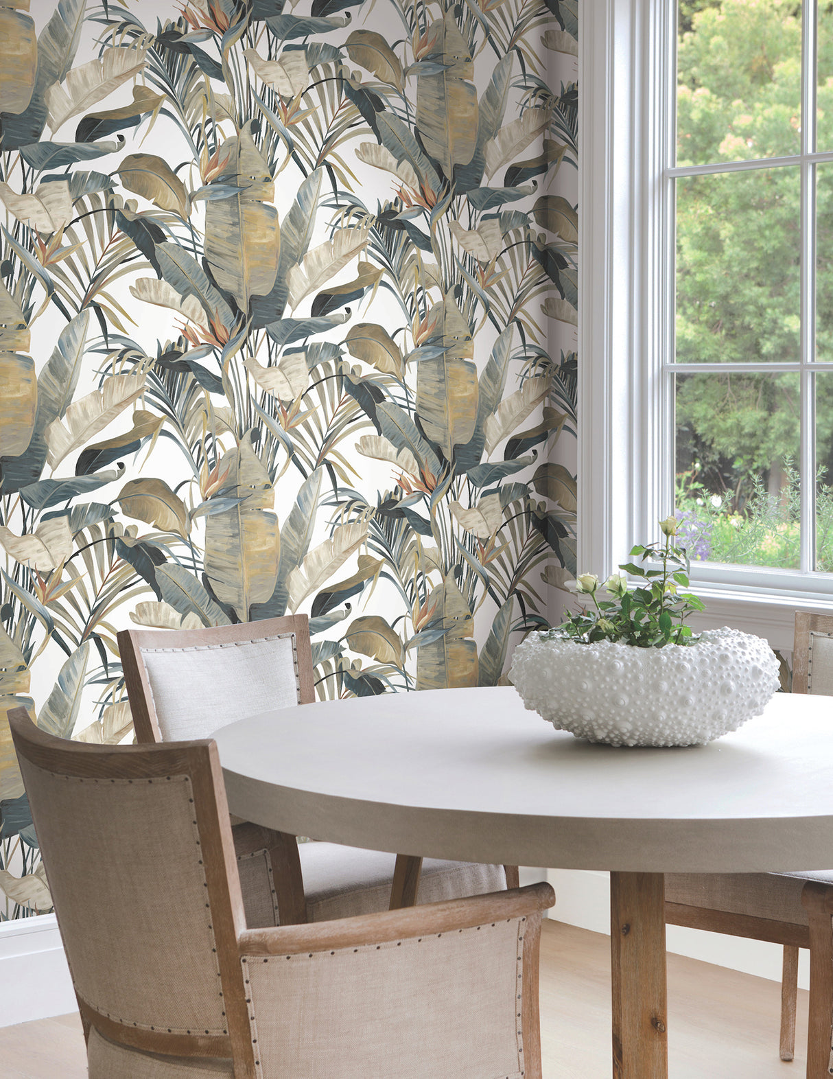 Tropical Cabana Plush Neutral by Candice Olson Painterly Banana Leaf Palm Tropical Botanical Non Woven Peel and Stick Wallpaper - PSW1612RL