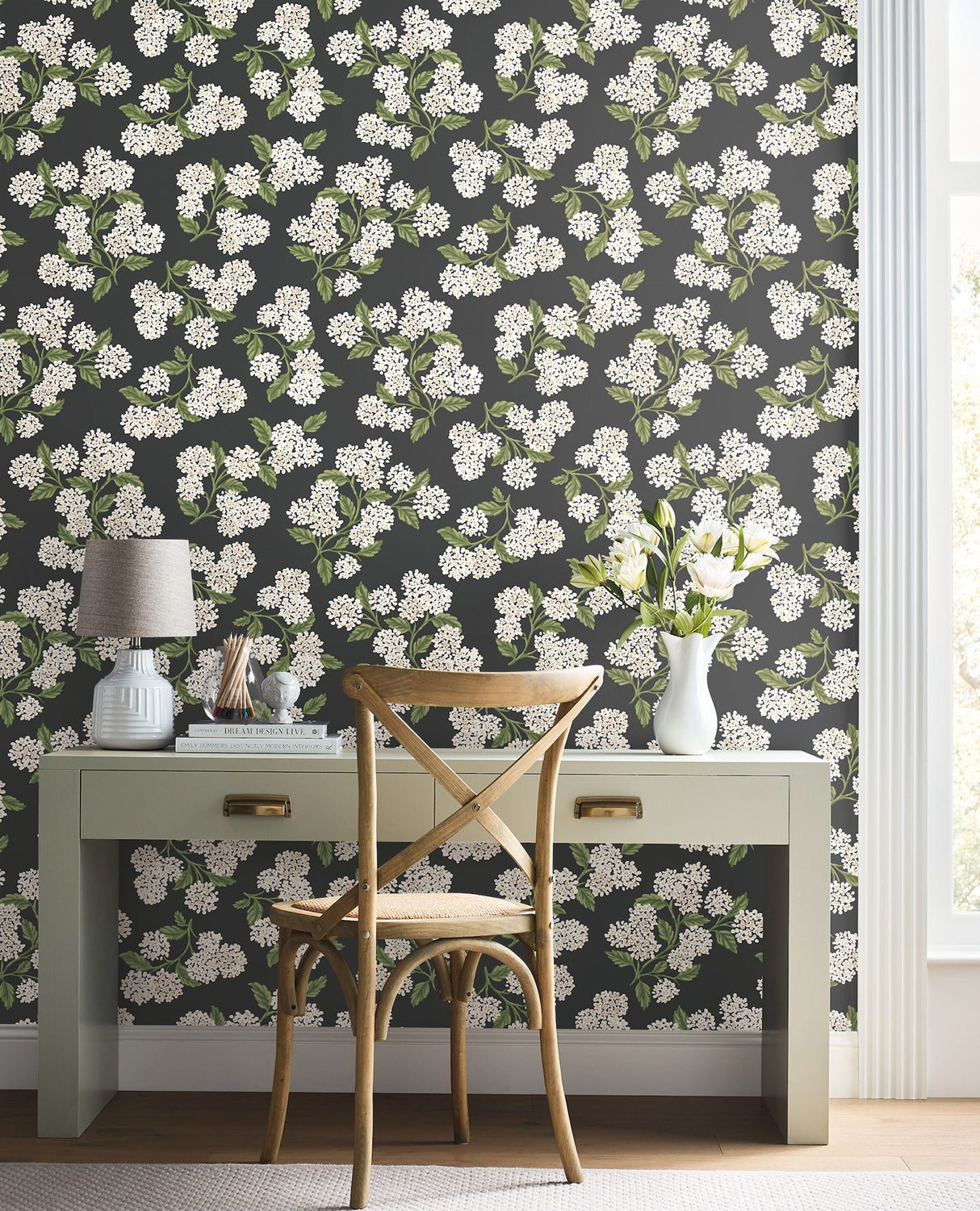 Hydrangea Black & White by Rifle Paper Co. Peel & Stick Wallpaper – York Wallcoverings PSW1618RL