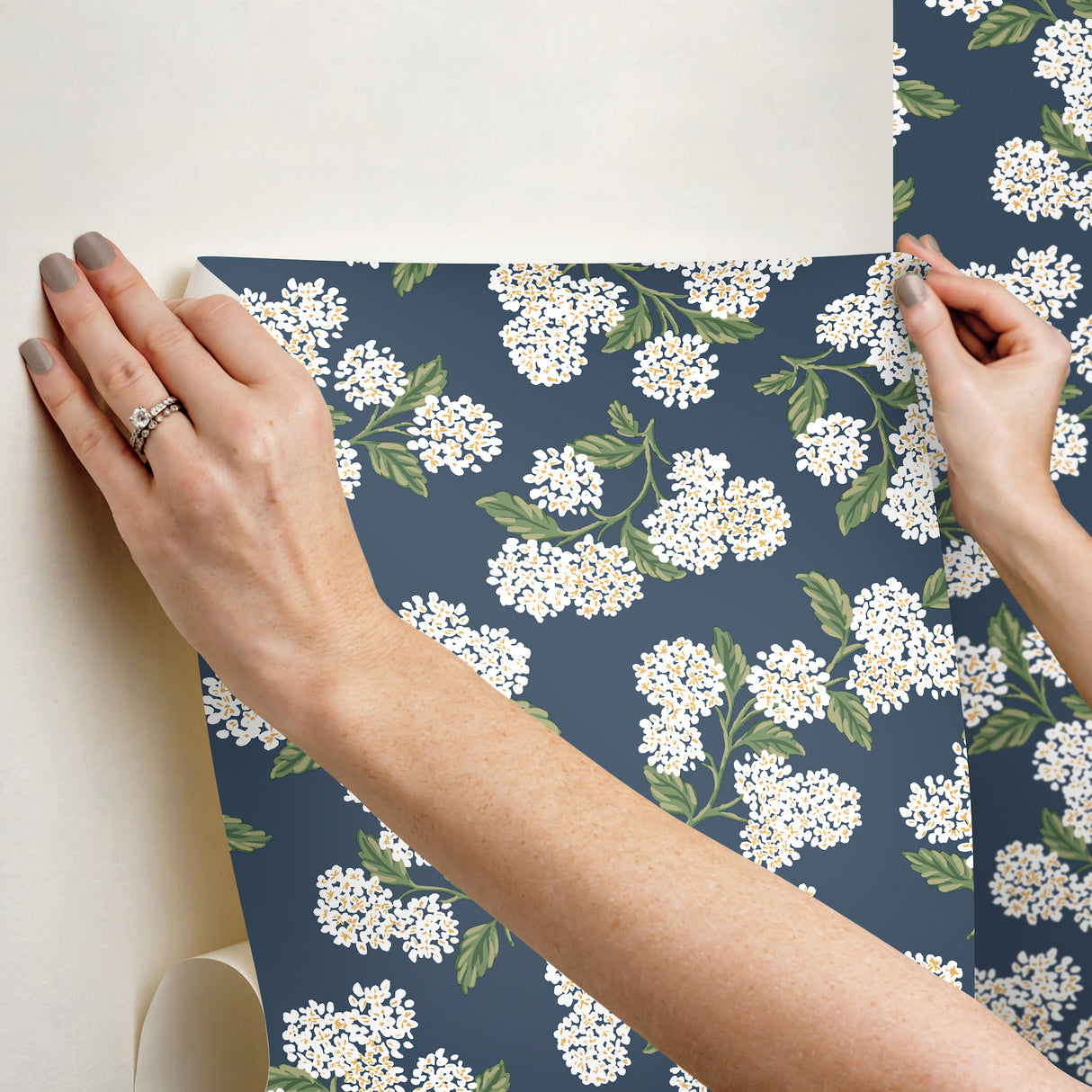 Hydrangea Navy & White by Rifle Paper Co. Peel & Stick Wallpaper- York Wallcoverings PSW1619RL