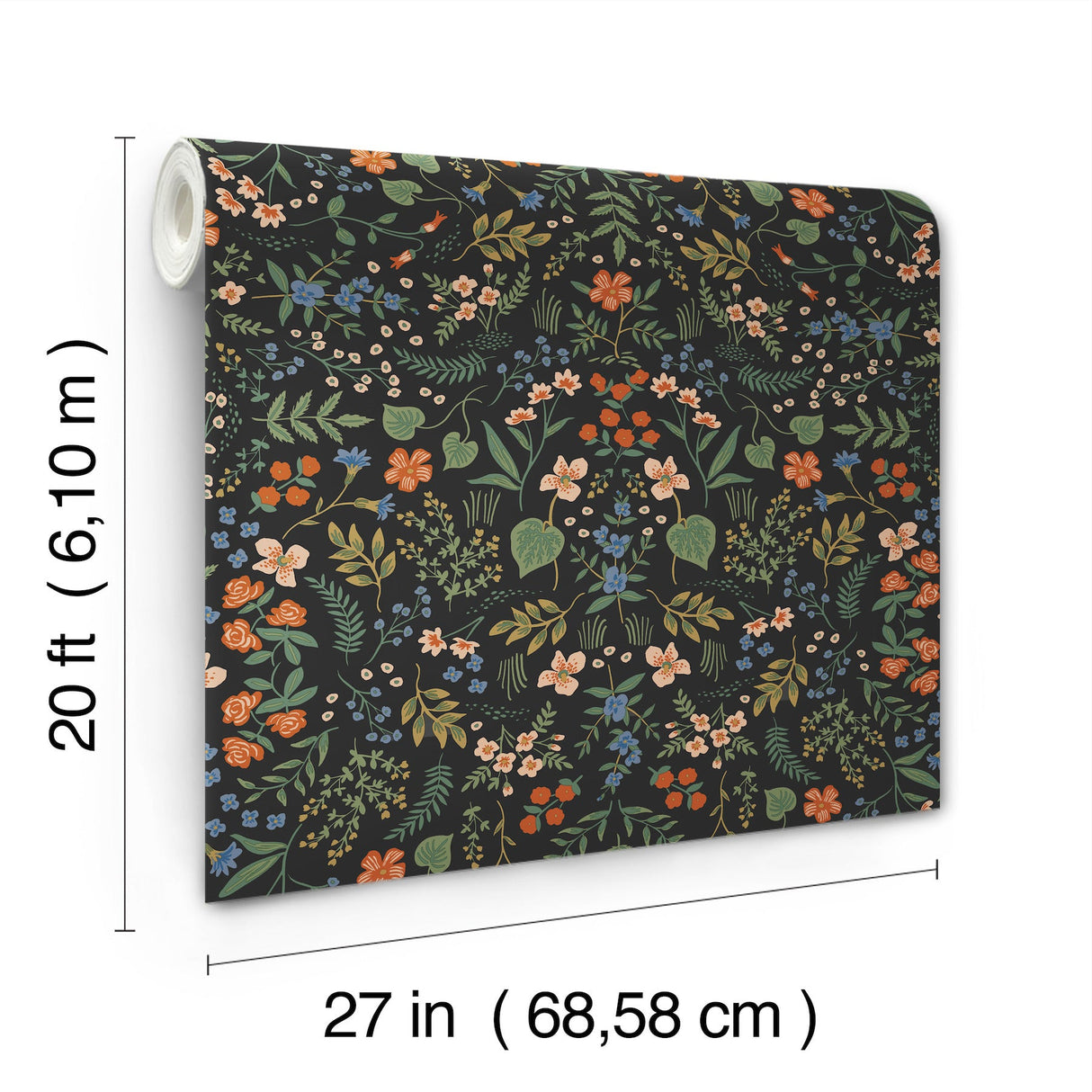 Wildwood Black by Rifle Paper Co. Peel & Stick Floral Wallpaper- York Wallcoverings PSW1623RL