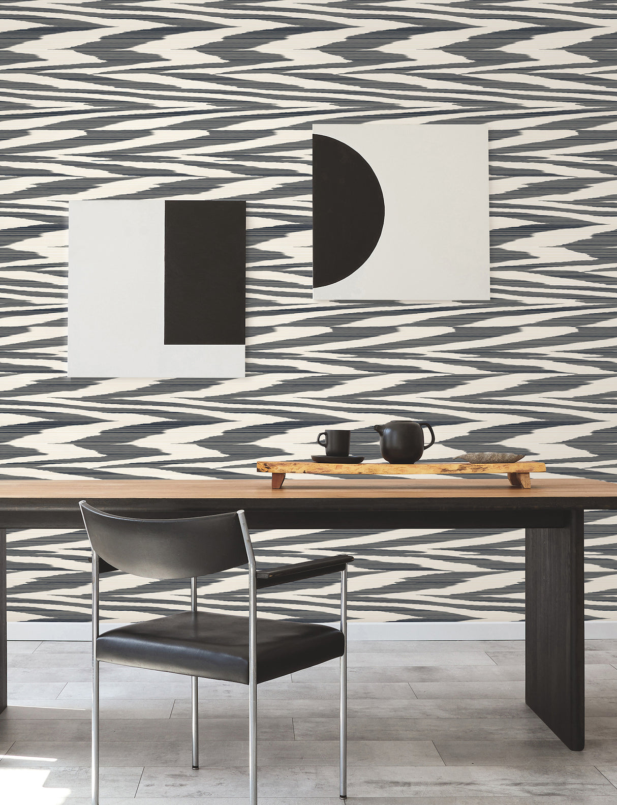 Flamed Zig Zag Black by York Wallcoverings Missoni Collection Modern Peel and Stick Non Woven Flame Stitch Horizontal Stripe Wallpaper - PSW1645RL