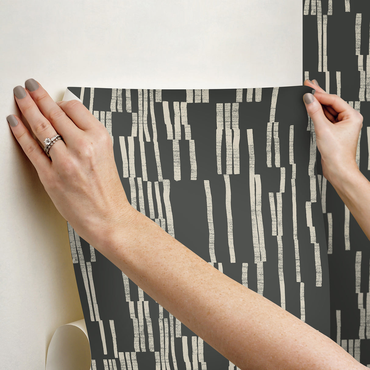 Koso Black & Taupe by Nikki Chu Premium Peel + Stick Wallpaper- York Wallcoverings PSW1663RL