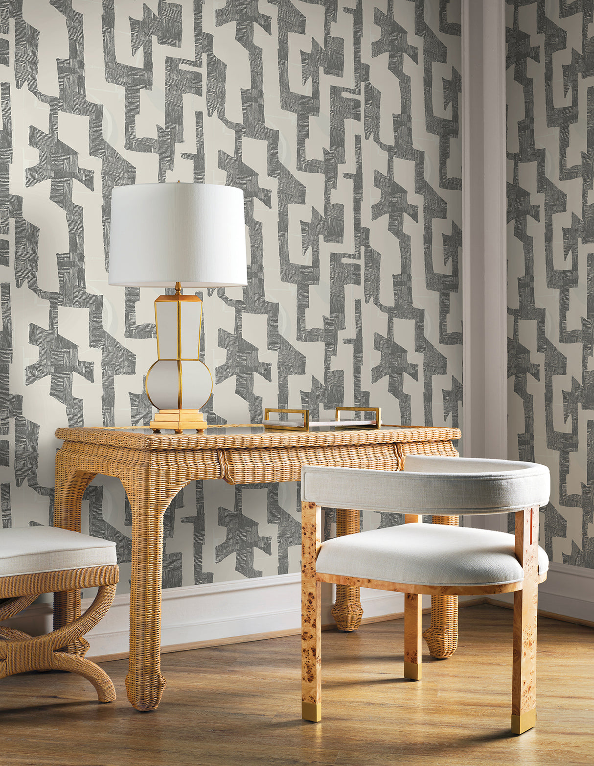 Tribe Black & Taupe by Nikki Chu Premium Peel + Stick Wallpaper- York Wallcoverings PSW1669RL