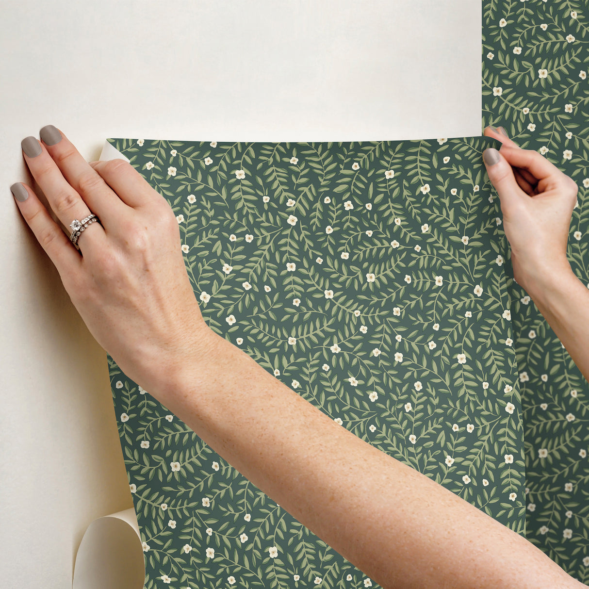 Elodie Evergreen by Rifle Paper Co. Petite Floral Premium Peel + Stick Wallpaper – York Wallcoverings PSW1674RL
