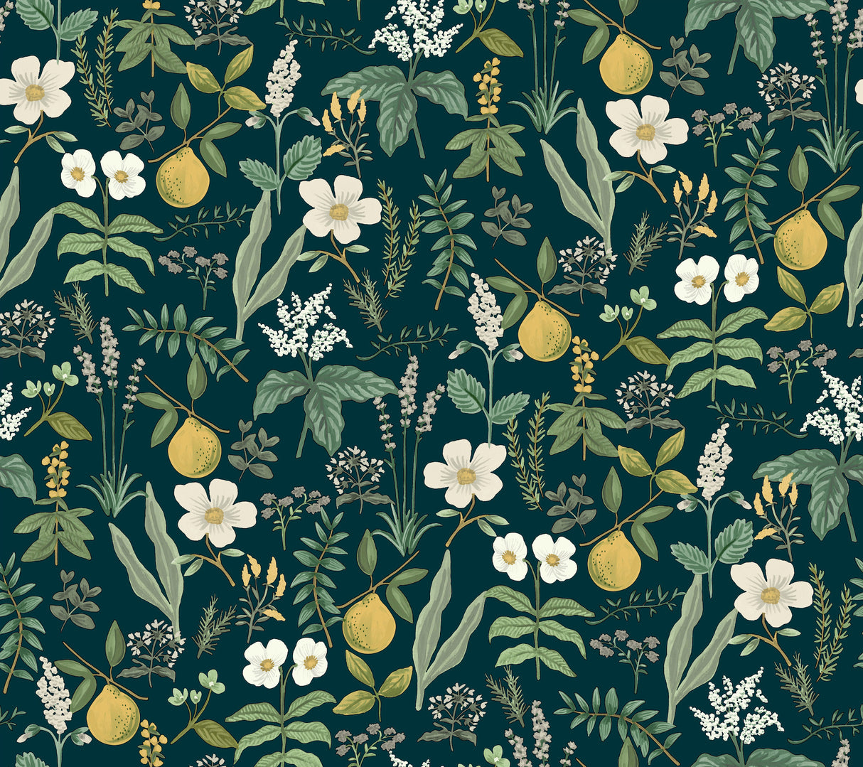 Herb Garden Navy botanical peel and stick wallpaper roll by Rifle Paper Co., 27 in x 20 ft