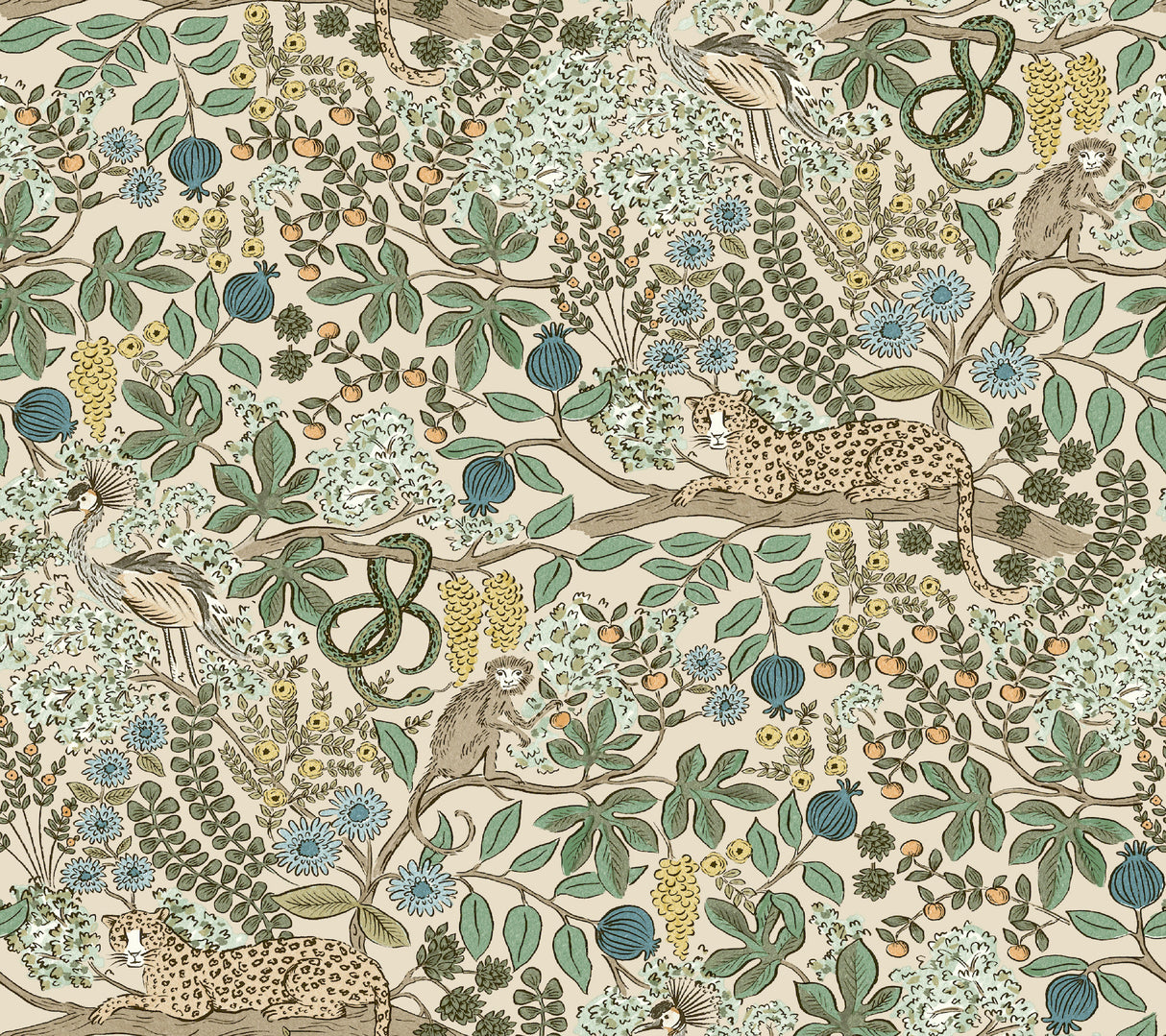 Safari Cream Jungle Toile Premium Peel + Stick Wallpaper by Rifle Paper Co., 27 in x 20 ft roll