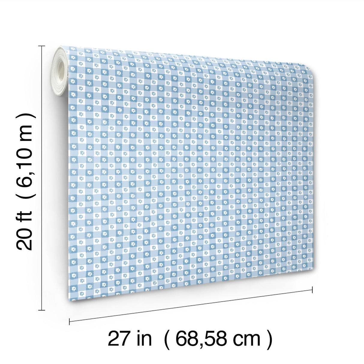 Daisy Gingham Blue by Rifle Paper Co. Floral Check Premium Peel + Stick Wallpaper – York Wallcoverings PSW1689RL