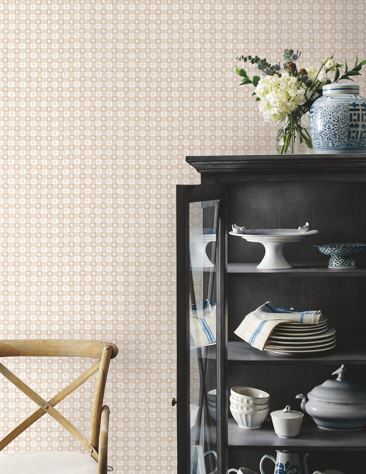 Daisy Gingham Blush by Rifle Paper Co. Floral Check Premium Peel & Stick Wallpaper – York Wallcoverings PSW1690RL
