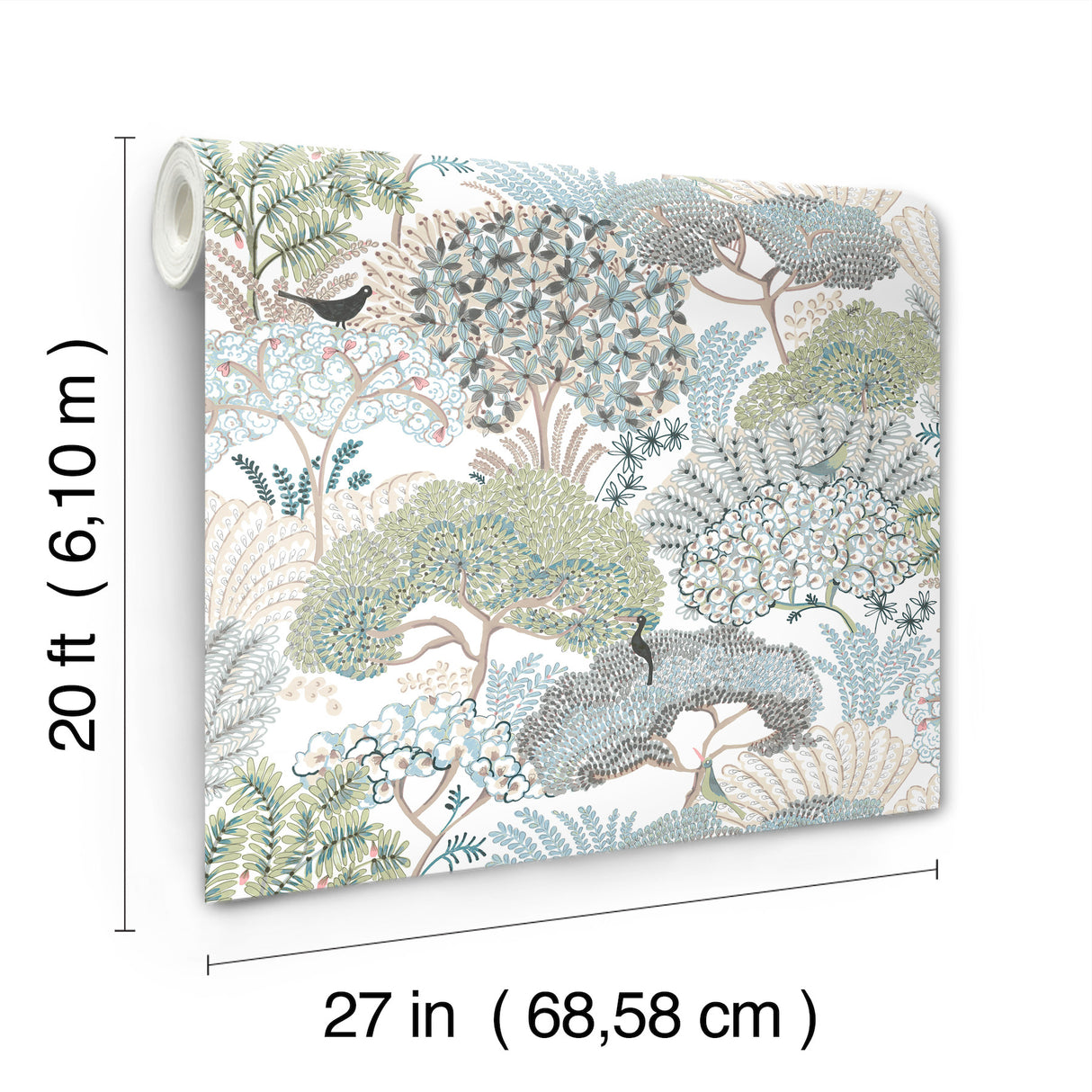 Everbloom Forest Aqua Botanical Tropical Peel and Stick Non Woven Wallpaper, 27 In x 20 Ft, Covers About 45 Sq Ft by York Wallcoverings - PSW1696RL