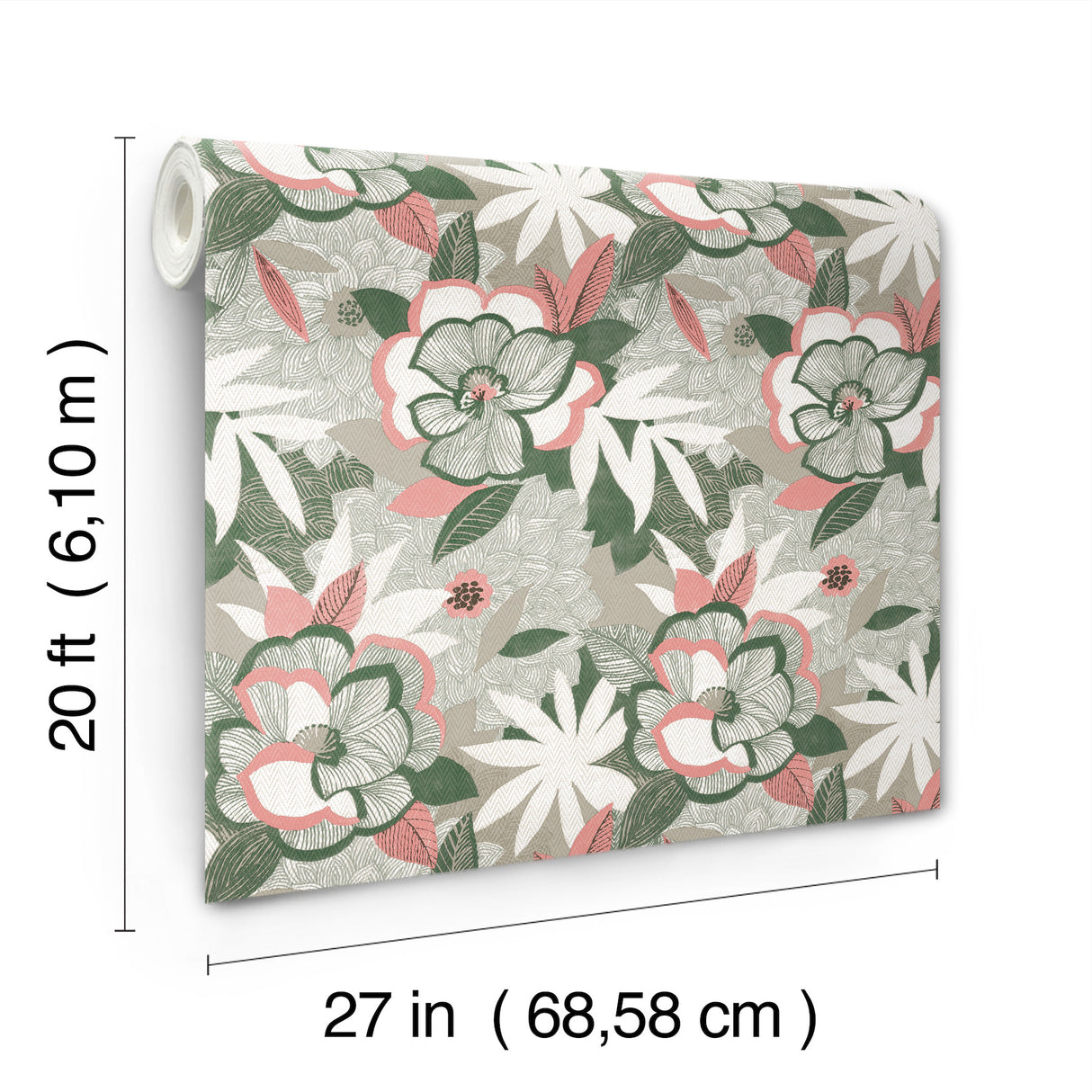 Fantasium Coral Floral by York Wallcoverings Bohemian Botanical Peel and Stick Non Woven Wallpaper Roll 27in x 20ft - PSW1700RL