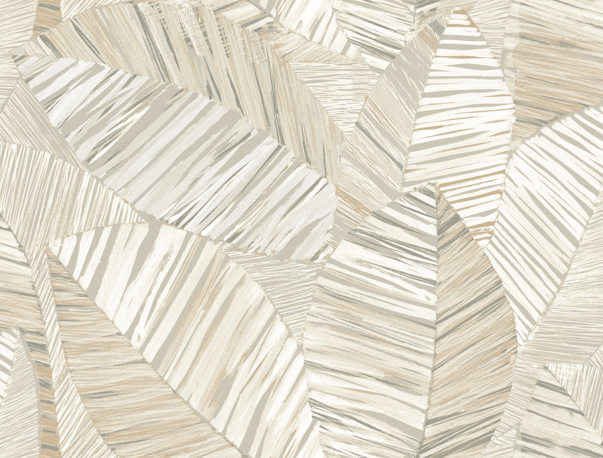 Crown Canopy Neutral Palm Peel and Stick Wallpaper by York Wallcoverings PSW1705RL - Tropical Botanical Non Woven Design