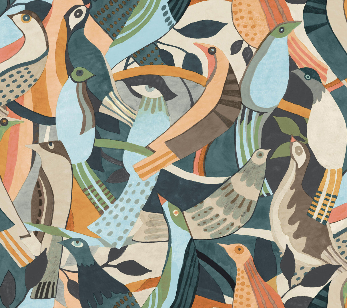 Fauvist Flock Coral Abstract Peel and Stick Wallpaper by York Wallcoverings - PSW1707RL