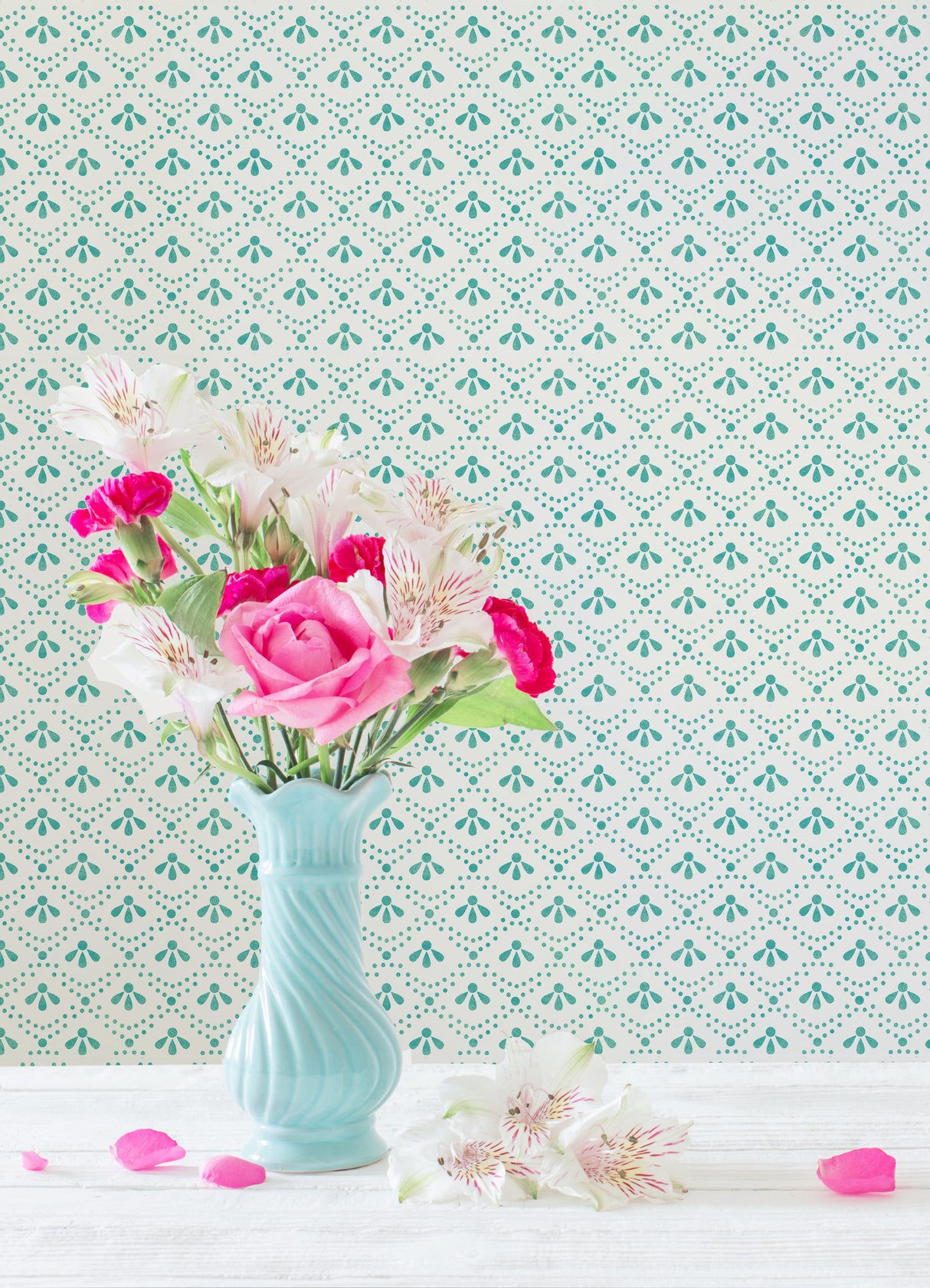 Tonal Scallop Teal Peel and Stick Wallpaper by InHome WallPops Collection, 20.5 in x 18 ft, Straight Match, Covers About 30.8 Sq Ft, PWS4805