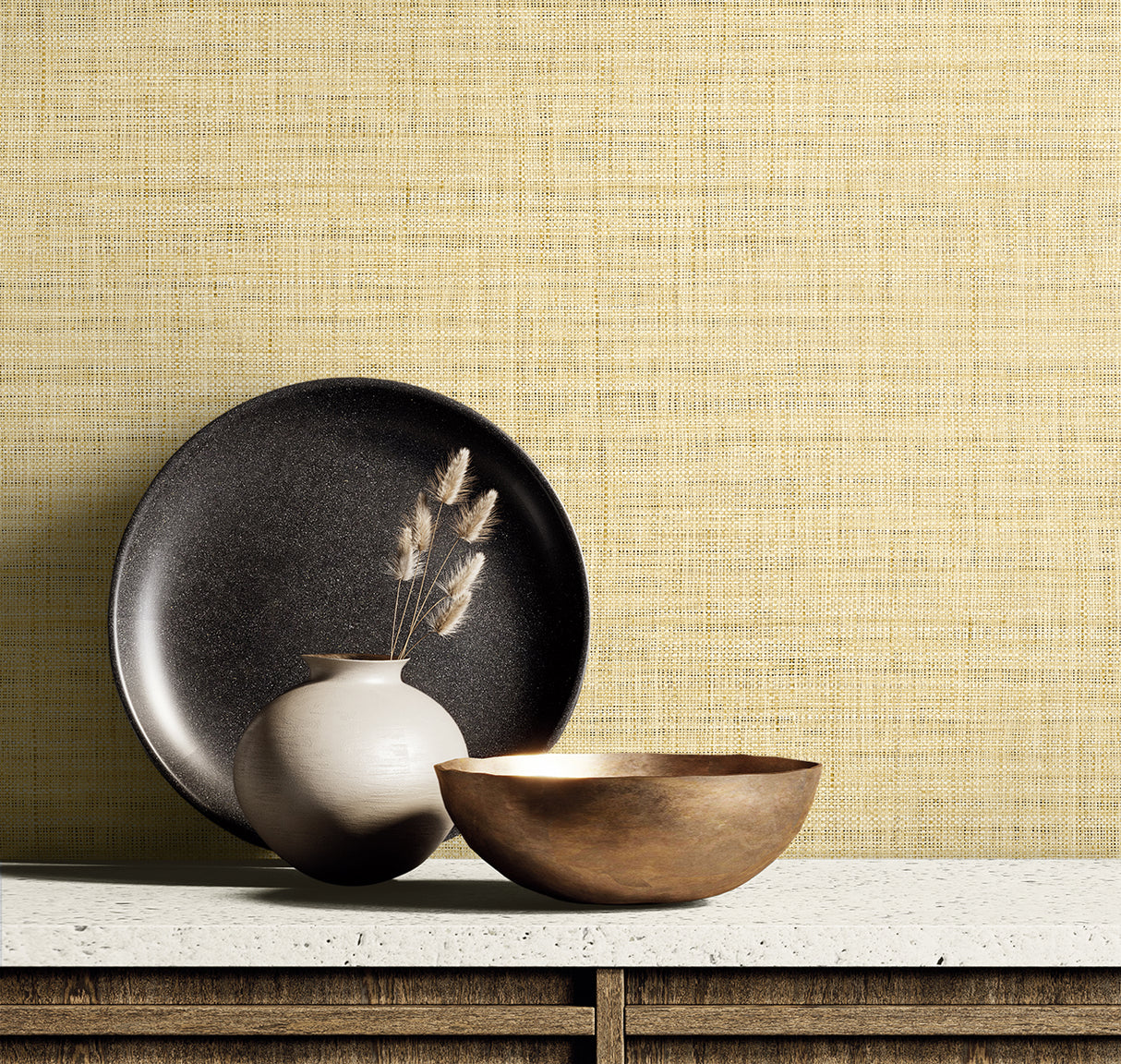 Harvest Twine Honey by Raffia Faux Weave Vinyl Wallpaper – Seabrook Designs RA40107