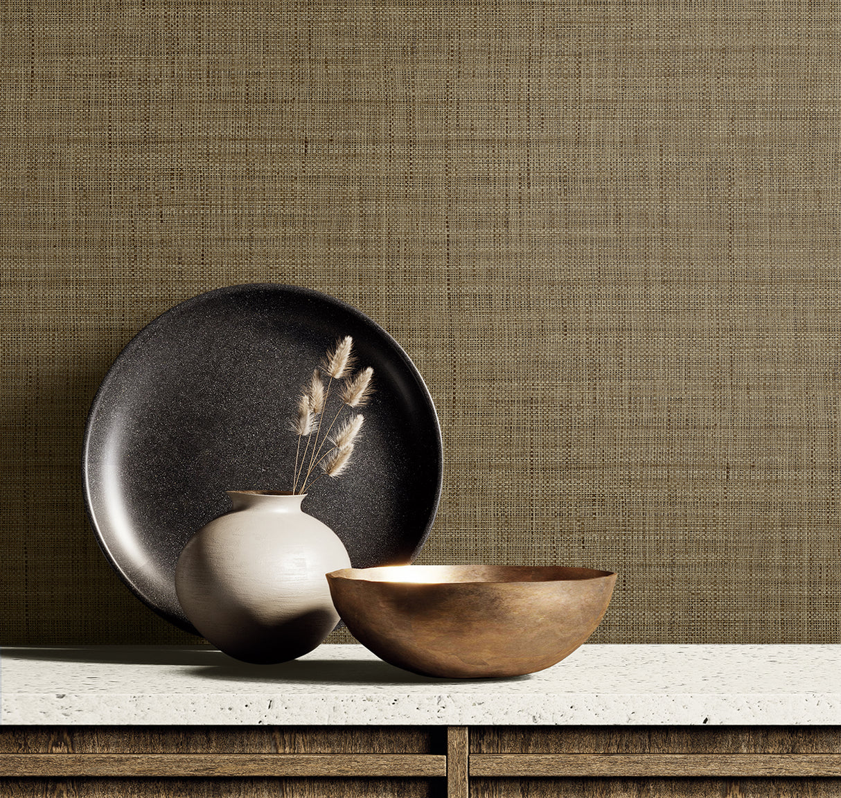 Harvest Twine Mocha by Raffia Faux Weave Vinyl Wallpaper – Seabrook Designs RA40108
