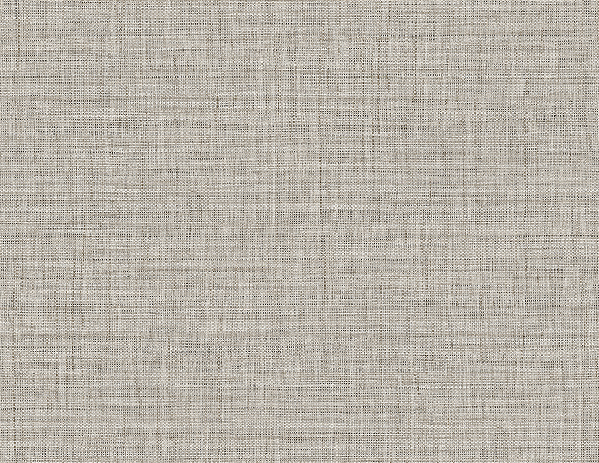 Close-up of Harvest Twine faux weave wallpaper in Fog (cool neutral gray-beige).