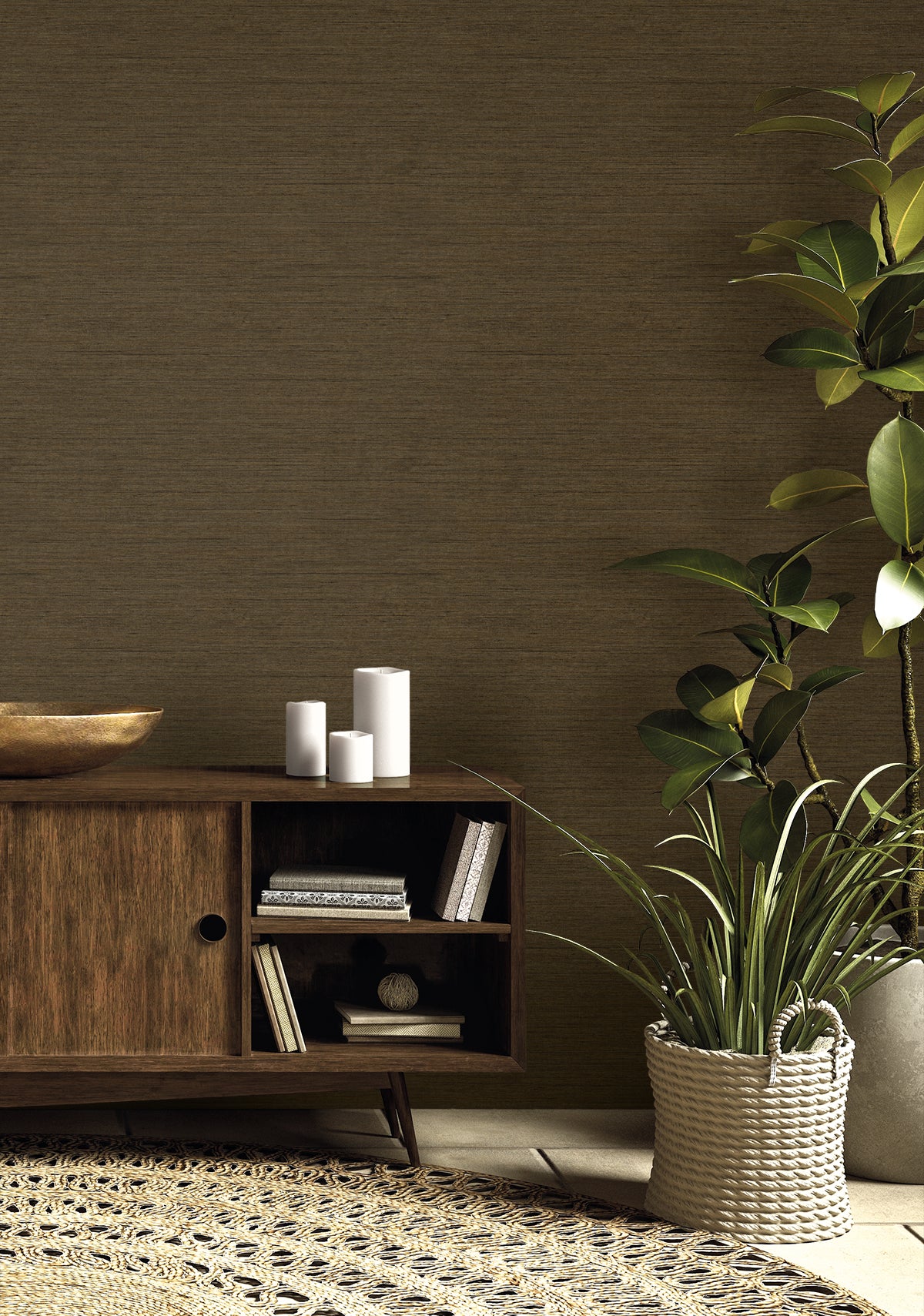 Threaded Coffee by Raffia Faux Linen Matte Type II Vinyl Wallpaper – Seabrook Designs RA40901