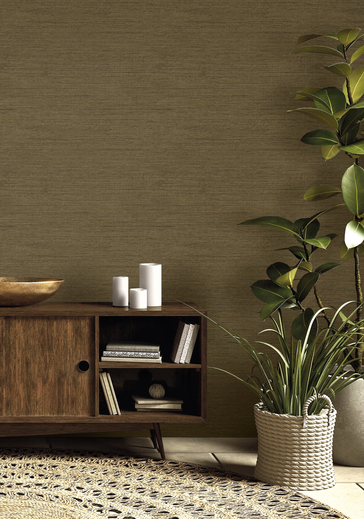 Threaded Chocolate by Raffia Faux Linen Vinyl Wallpaper – Seabrook Designs RA40906