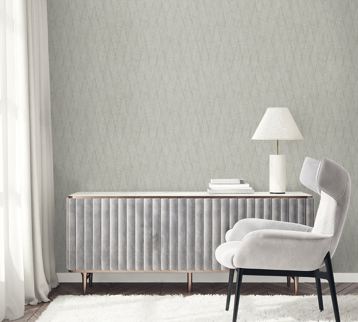 Sun Woven Fog by Raffia Faux Weave Vinyl Wallpaper – Seabrook Designs RA41207