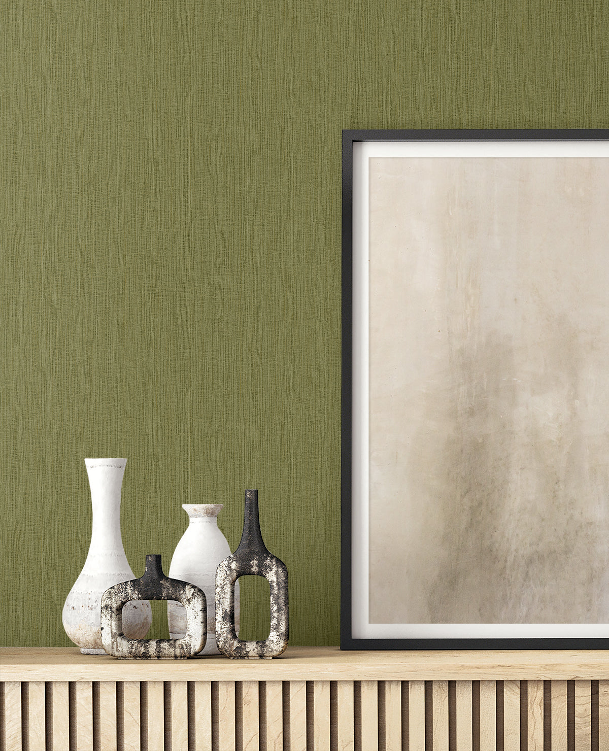 Natural Tether Moss by Raffia Stria Texture Type II Vinyl Wallpaper – Seabrook Designs RA41516