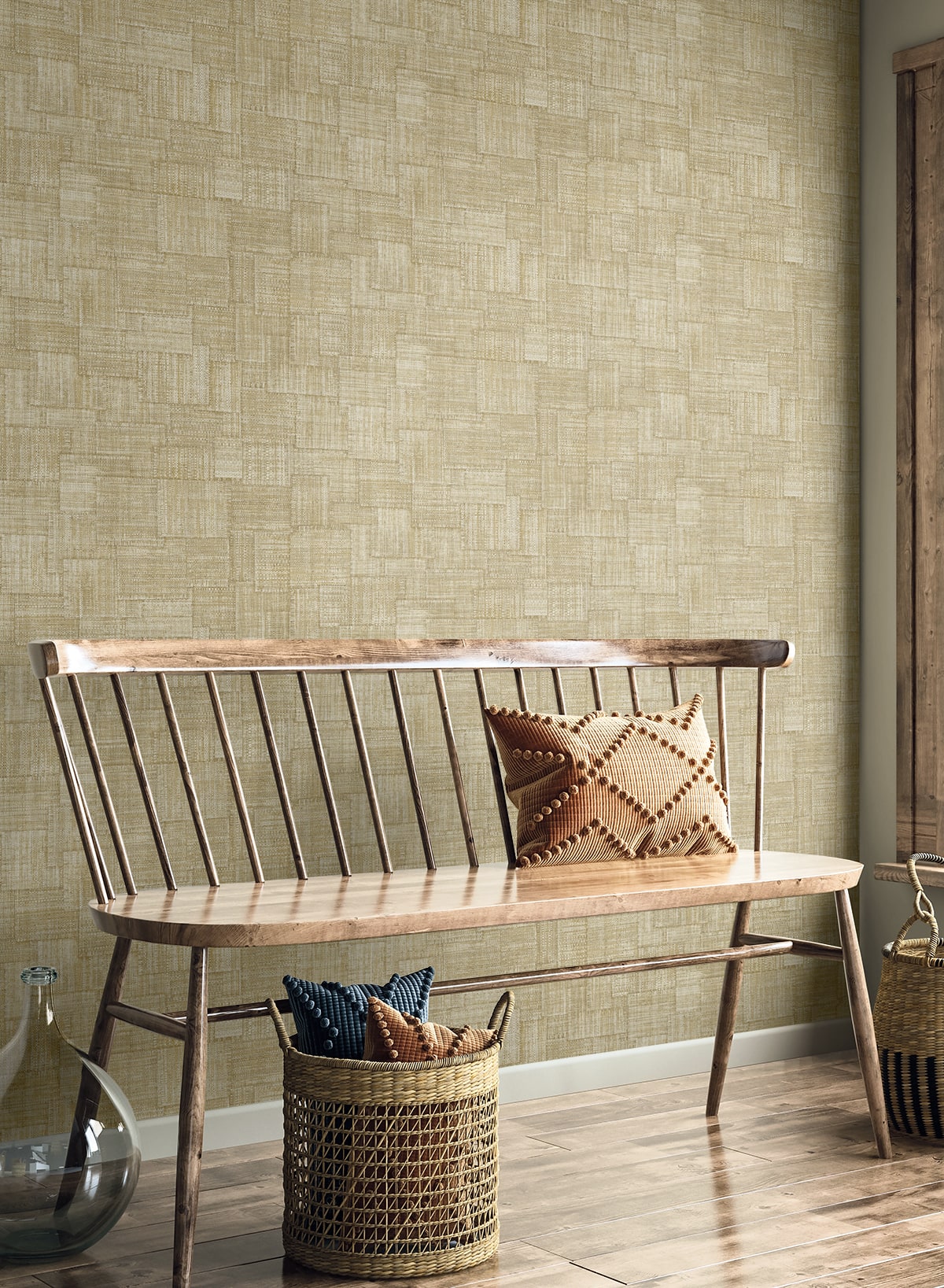 Woven Blocks Dune by Raffia Faux Weave Vinyl Wallpaper – Seabrook Designs RA41705