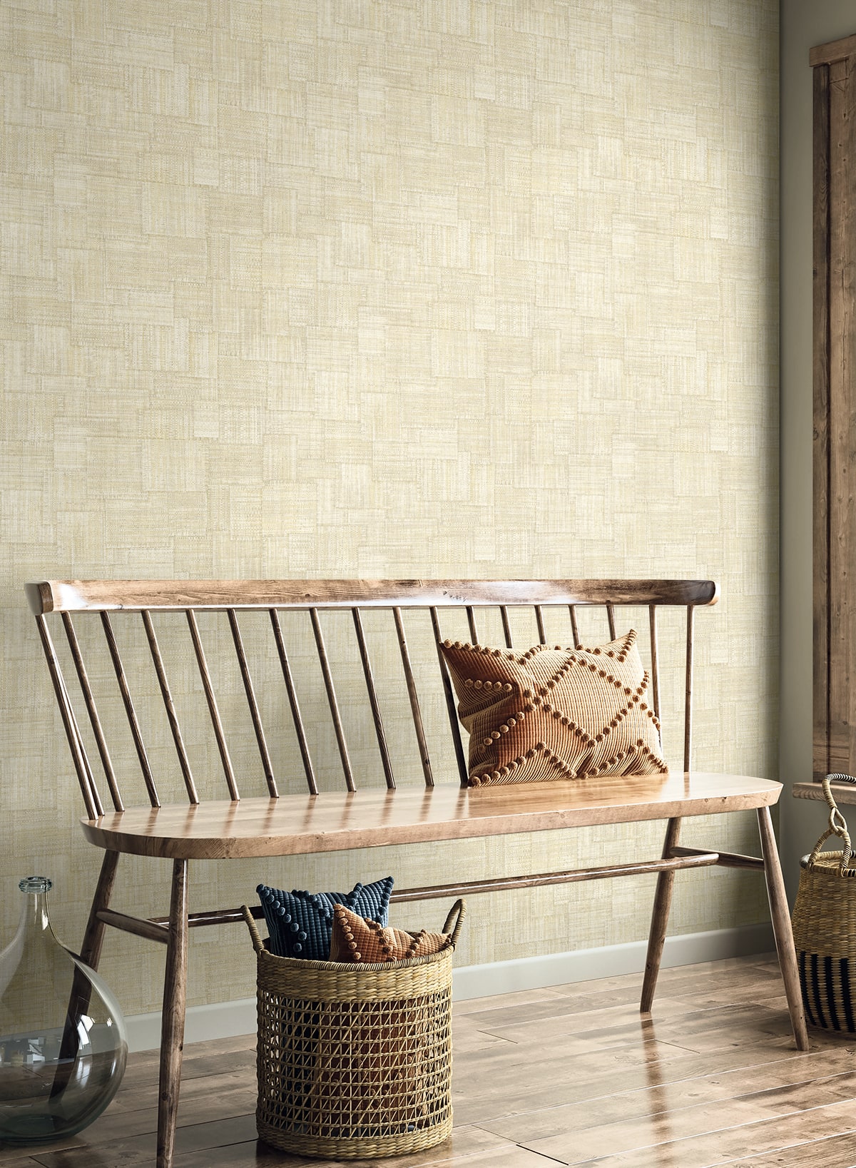 Woven Blocks Macadamia by Raffia Faux Weave Vinyl Wallpaper – Seabrook Designs RA41709