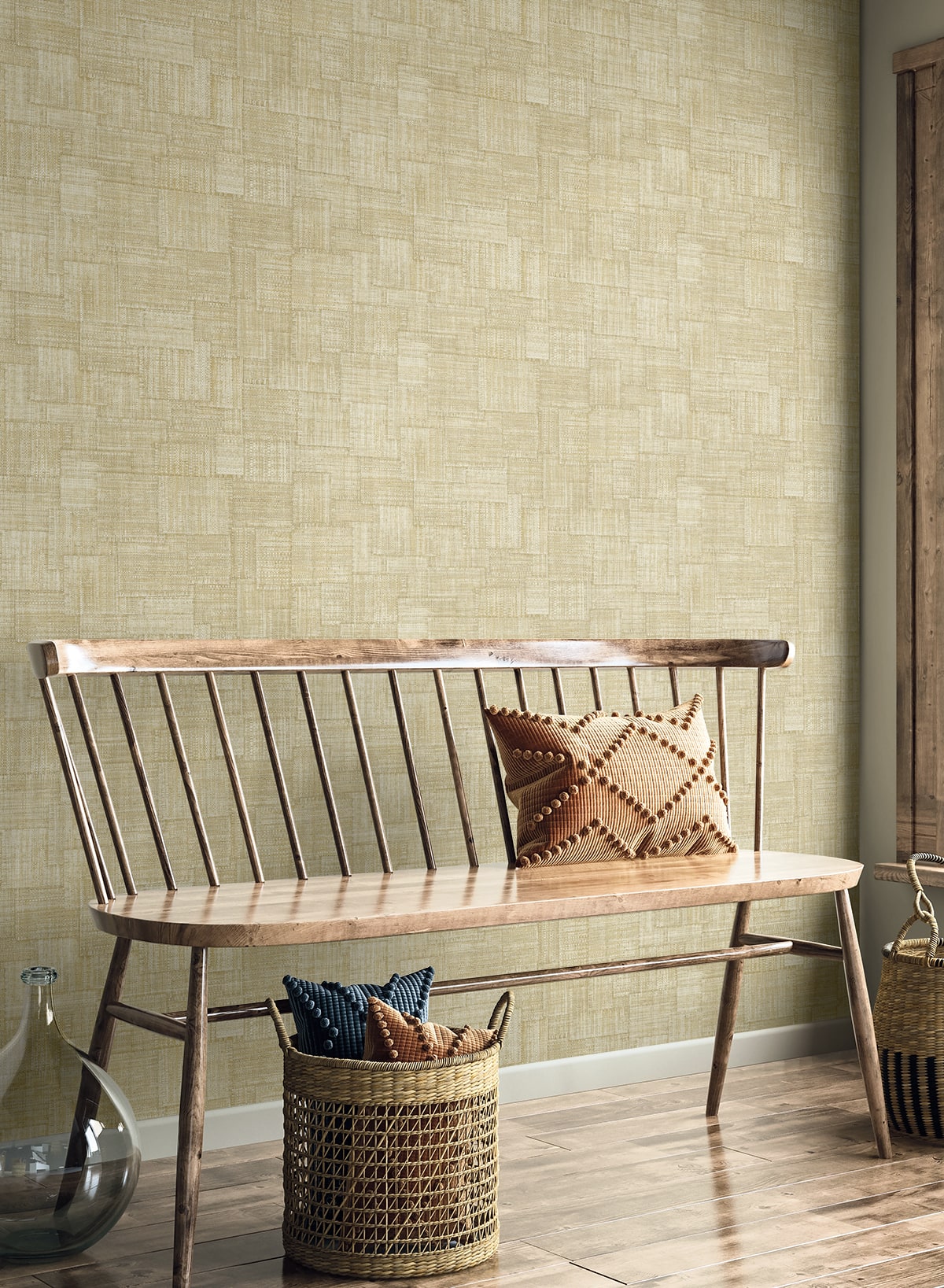 Woven Blocks Parchment by Raffia Faux Weave Vinyl Wallpaper – Seabrook Designs RA41714