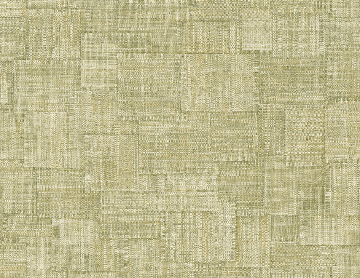 Woven Blocks Straw Green faux weave block pattern vinyl wallpaper
