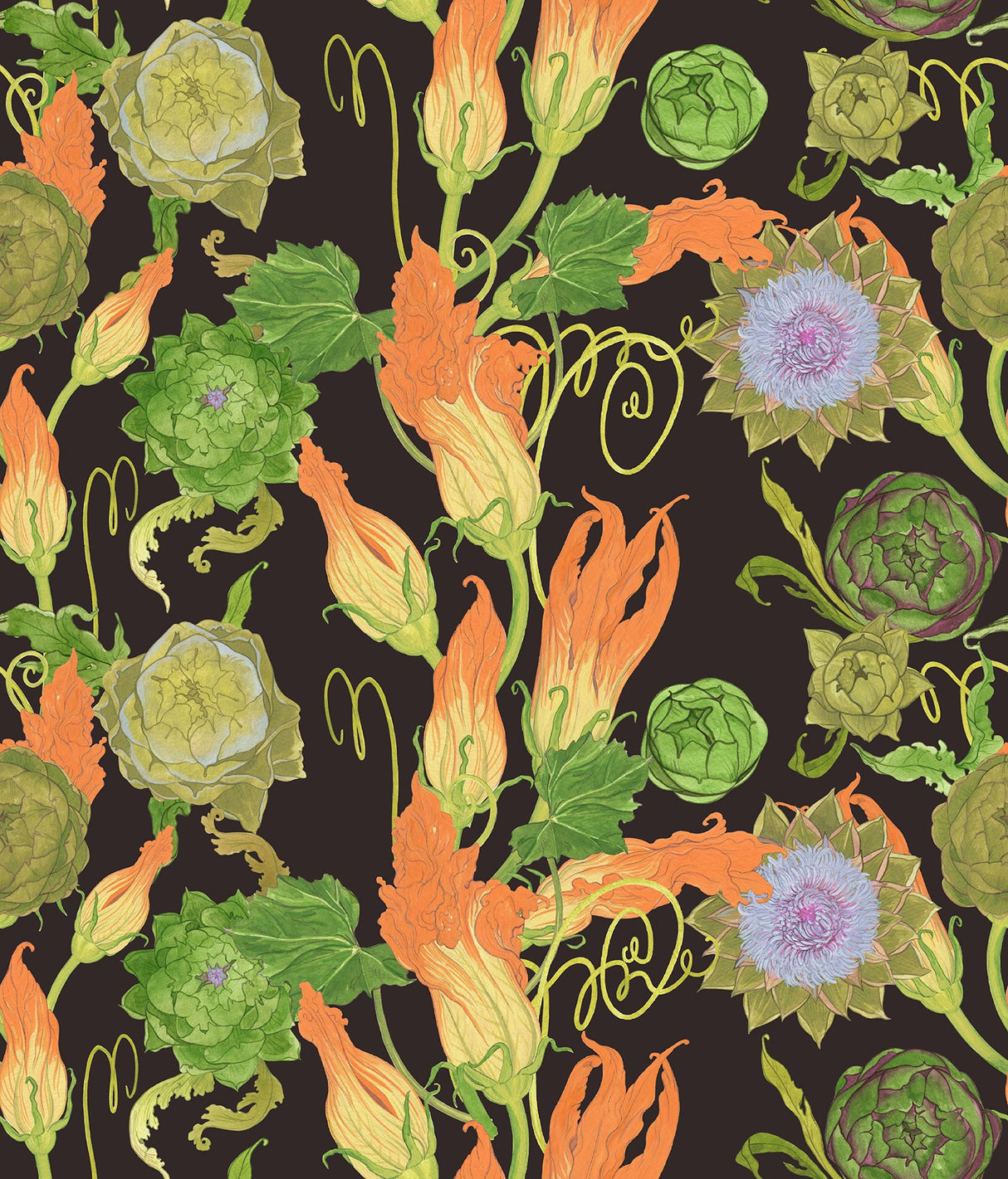 Black Artichoke Peel & Stick Wallpaper with Botanical Leaves Motif - RAS6258