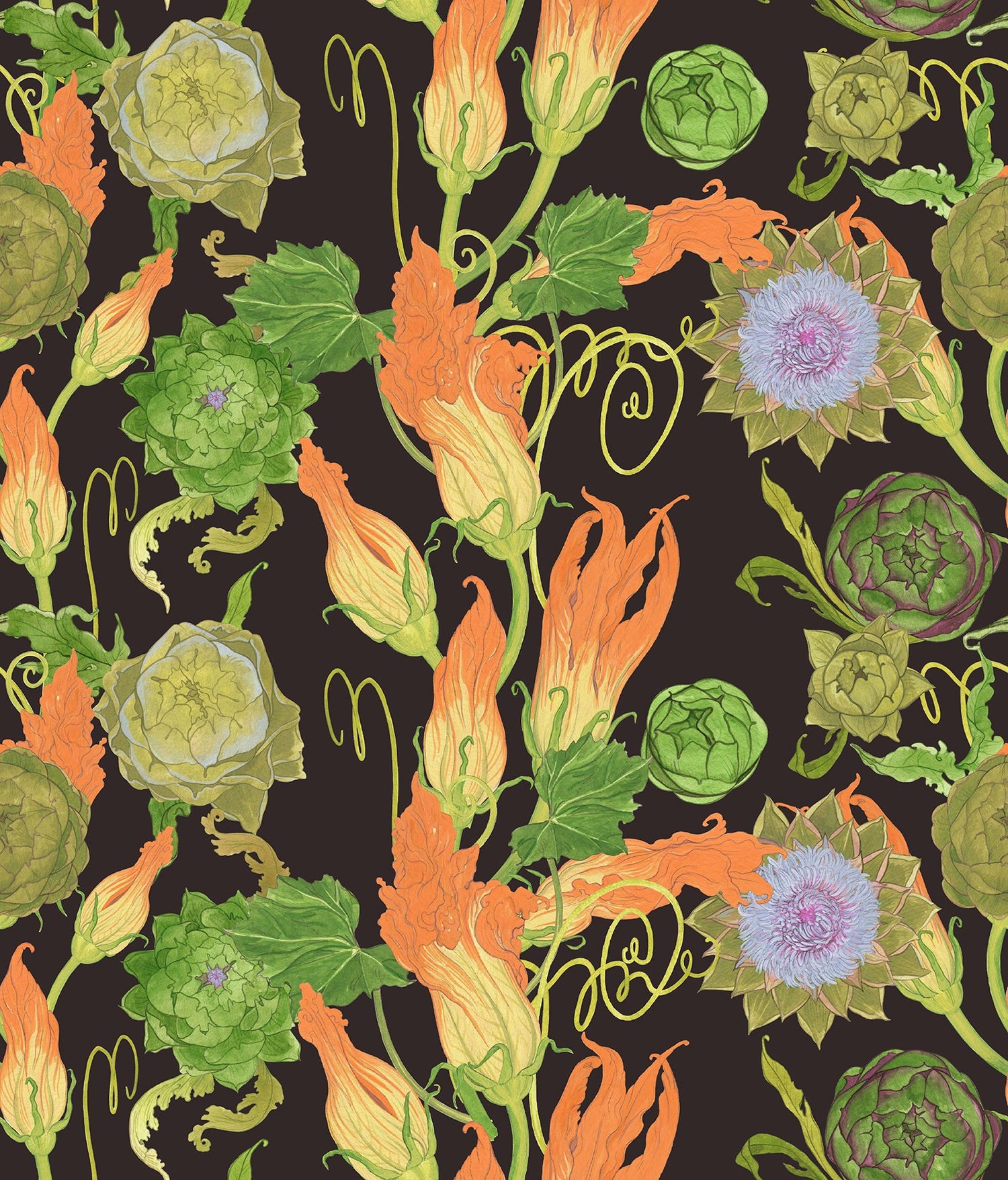 Black Artichoke Peel & Stick Wallpaper with Botanical Leaves Motif - RAS6258