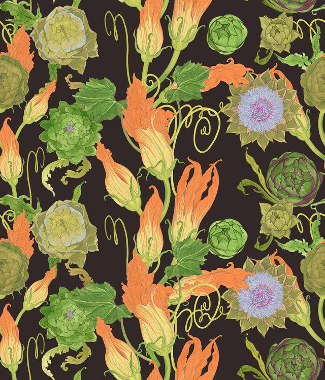 Black Artichoke Peel & Stick Wallpaper with Botanical Leaves Motif - RAS6258