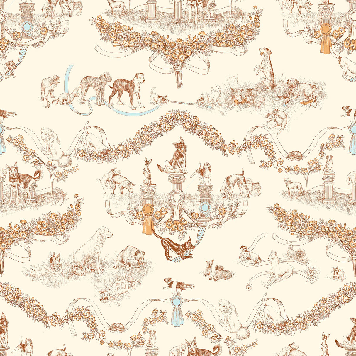 Worst in Show Orange Toile Peel & Stick Wallpaper with Modern Graphics Dog Motif - RAS6259