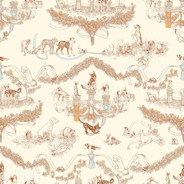Worst in Show Orange Toile Peel & Stick Wallpaper with Modern Graphics Dog Motif - RAS6259