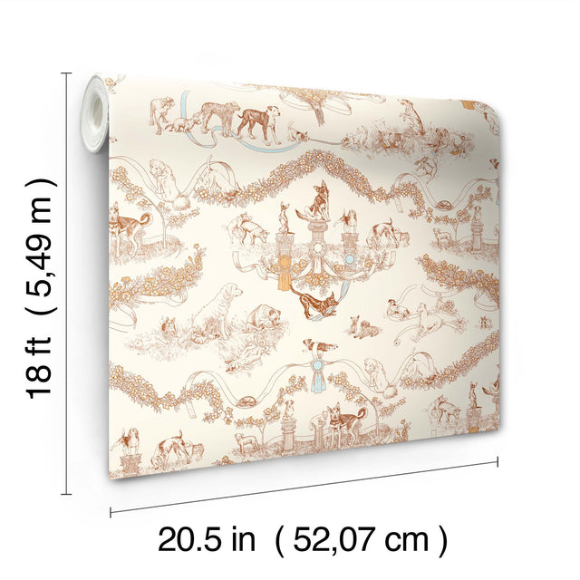 Worst in Show Orange Toile Peel & Stick Wallpaper with Modern Graphics Dog Motif - RAS6259