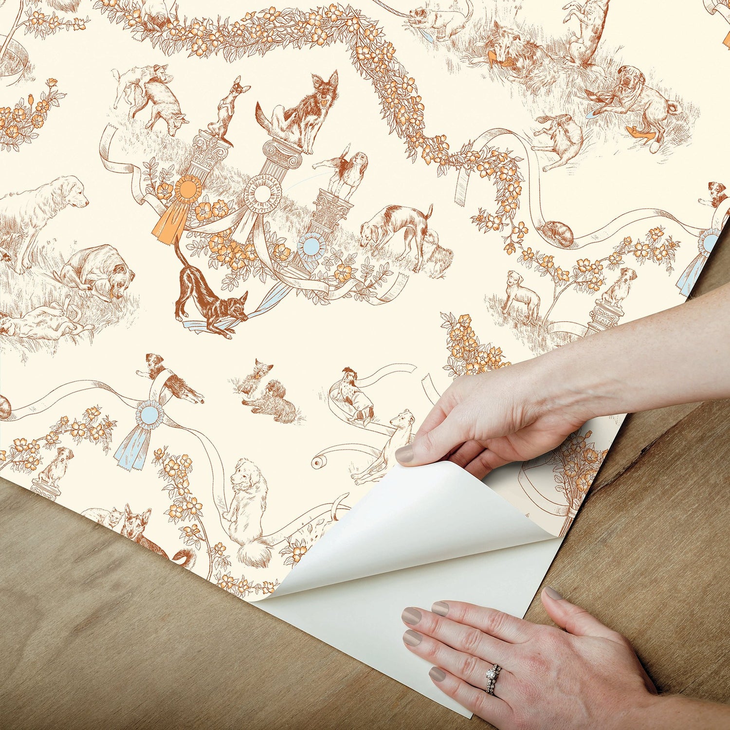 Worst in Show Orange Toile Peel & Stick Wallpaper with Modern Graphics Dog Motif - RAS6259